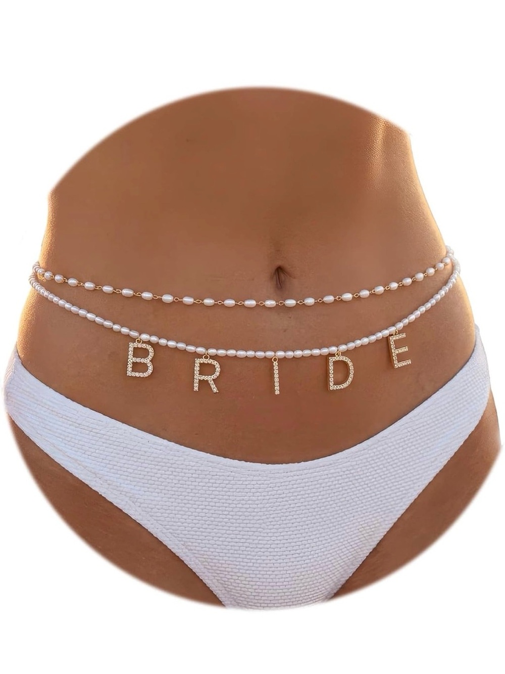 BRIDE Pearl Body Chain Waist Belt - Gold Lettering